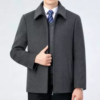 Autumn and winter new cashmere jacket for men, middle-aged dad, business casual wool lapel jacket with removable down liner 165