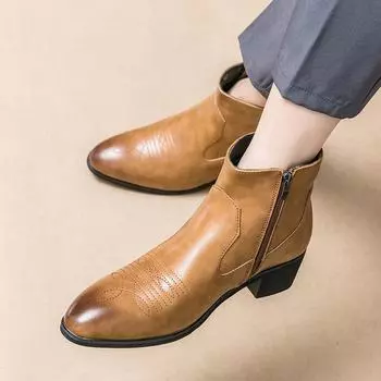 Autumn and winter new high-top leather shoes men s large size 46 side zipper trend casual fashion Korean version trend British leather boots 38