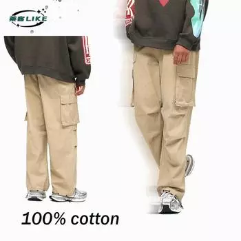 Autumn And Winter New Japanese Workwear Casual Pants Versatile Pure Cotton Multi Pocket Oversized Loose Wide Leg Pants S чёрный