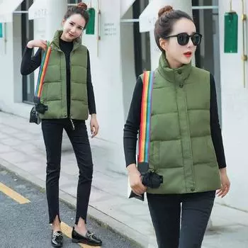 Autumn and winter new Korean version down cotton hairball vest women s short loose student sleeveless vest cotton jacket M белый