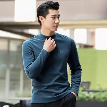 Autumn and Winter New Men s Middle Collar Letter Embroidered Inner Long Sleeve Base Shirt XL чёрный