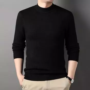 Autumn and Winter New Men s Sweater Crew Neck Pullover Solid Color Fashion Casual Knitted Sweater Elastic High Quality Backing Sweater M чёрный