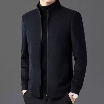 Autumn and Winter New Pure Wool Woolen Coat Men s Stand-up Collar Thickened Middle-aged Casual Zipper Jacket Jacket for Men 170