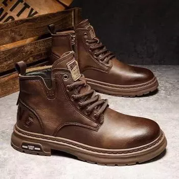Autumn and winter new retro high-top zipper locomotive leather boots winter men s shoes British wind help tooling Martin boots thickened 39