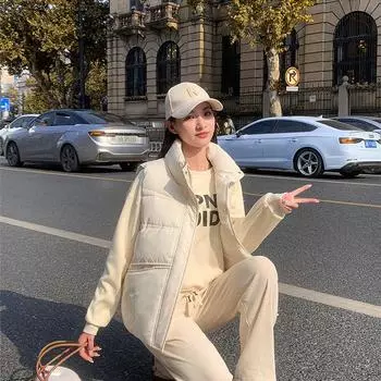 Autumn and winter new short down cotton vest women s loose outer wear vest jacket M чёрный