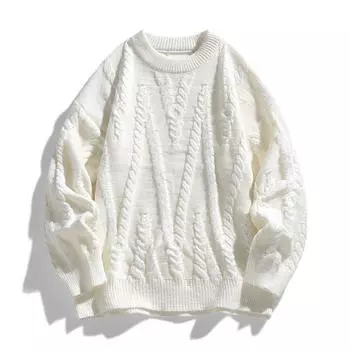 Autumn and Winter New Striped Sweater Men Couple Coat Men Long T-shirt Round Neck Knitted Sweater Men Long Sleeves M белый