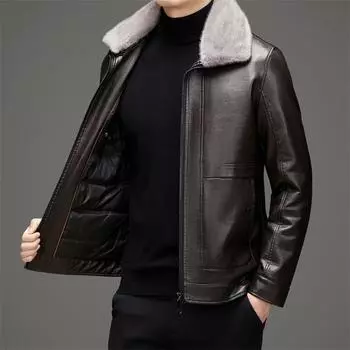 Autumn and winter new style genuine leather jacket for men, first-layer cowhide short lapel leather jacket, down jacket 170