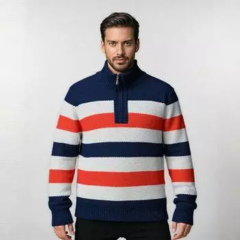 Autumn and Winter New Trendy Men s Stand-up Collar Half-zipper Knitted Sweater with Casual Plush Thickened Sweater M