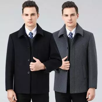 Autumn and winter new wool coat men s middle-aged and elderly cashmere woolen jacket lapel loose daddy thickened coat 165
