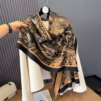 Autumn and Winter Plant Line Draft Forest Comfortable and Warm Soft and Breathable Double-sided Scarf Office Shawl 185cm серый
