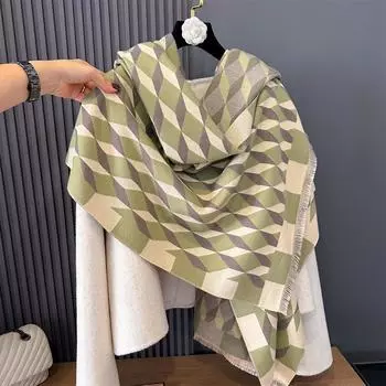 Autumn And Winter Retro Plaid Pattern Simple Rhombus Pattern Printing Personality High-End Scarf Women 185cm оранжевый