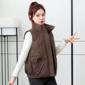 Autumn and winter short 2024 version new loose stand-up collar versatile vest vest fashionable foreign vest jacket women M чёрный