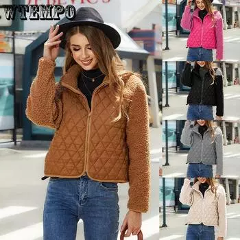 Autumn and Winter Short Cardigan Zipper Long-sleeved Plush Splicing Jacket Female S верблюд