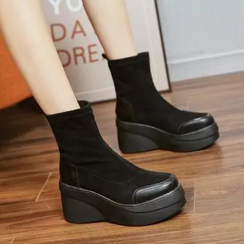 Autumn and Winter Stretch Socks Boots Mid-tube Boots Fashion Boots Women s Shoes Waterproof Platform Casual Short Boots EU39/CN40 чёрный