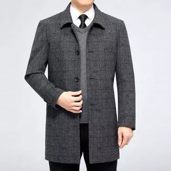 Autumn and winter thickened middle-aged wool coat men s medium-length cashmere dad s outfit plus velvet woolen coat 170