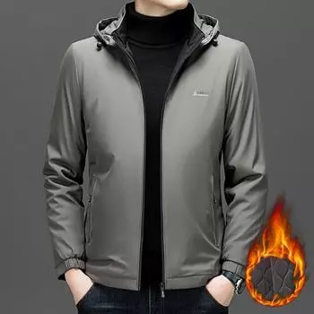 Autumn and winter trendy men s dad s hooded jackets, casual jackets, middle-aged and elderly men s cotton coats and velvet jackets M