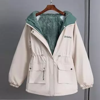 Осенне-зимняя бархатная куртка женская Parker корейская свободная с капюшоном толстая теплая ветровка женская короткая повседневная верхняя одежда XXL чёрный