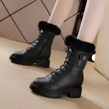 Autumn And Winter Versatile Belt Buckle Round Head Thick Heel Anti Slip Thickened Large Plush Women S Boots 35 чёрный