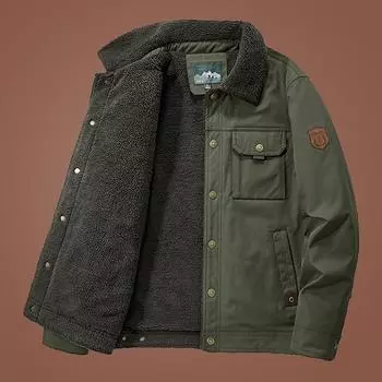 Autumn and Winter Warm Fleece Jacket Men s Casual Top Loose Large Size Lamb Fleece Lapel Collar Multi-pocket Cold-proof Cotton Clothes M