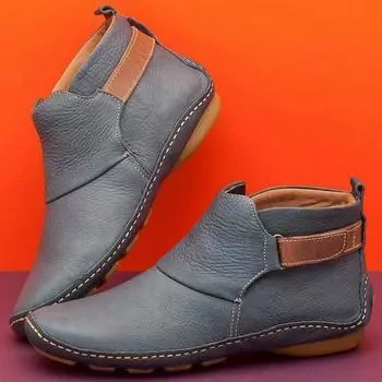 Autumn and winter women s casual Velcro flat-bottomed soft leather short boots large size 35 красный
