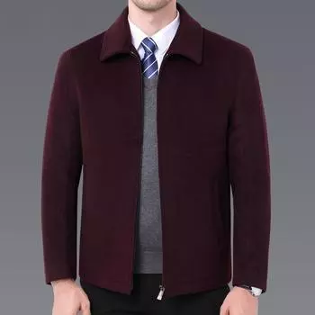 Autumn and winter woolen woolen jacket men s lapel middle-aged and elderly dad s short thickened jacket loose cashmere jacket 165
