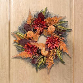 Autumn Harvest Wreath with Sunflowers for Front Door 50 cm