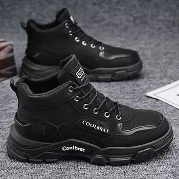 Autumn Men s High Top Workwear Shoes for Martin Boots with Thick Soled Anti-Slip Fashionable Mesh Lining 40 чёрный