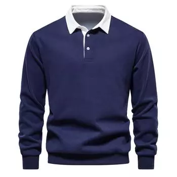 Autumn Men s Long-sleeved Polo Collar Sweater Trend Men s Sweater All-match XXL чёрный