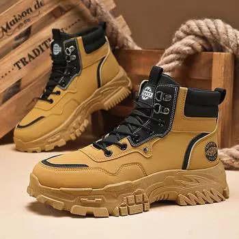 Autumn Men s Platform Boots Street Trend Men s Casual Motorcycle Boots 2024 New Comfortable Breathable Wear-resistant Work Boots 39 жёлтый