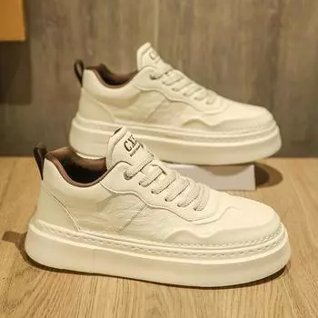 Autumn men s shoes high-end versatile white board shoes men s casual leather shoes sports heightening leather surface white shoes trendy shoes 39