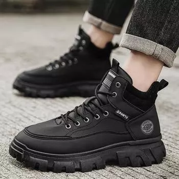 Autumn men s shoes high-top Martin boots men s tooling shoes trendy versatile platform British style retro hiking shoes short boots 39