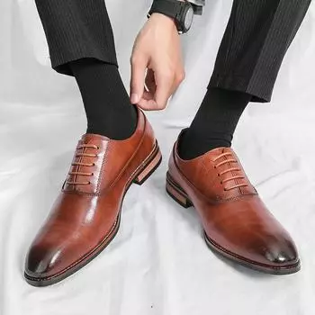 Autumn Men s Shoes Loafers Thick Sole Pointed Toe Shoes Designer Men s Shoes Lace Up Oxford Shoes Fashion Formal Leather Shoes 37 чёрный