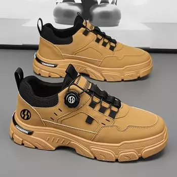 Autumn Men s Sneakers 2025 New Breathable Casual Shoes for Men Buttons Platform Vulcanzed Sneakers Shoes Non-slip Safety Shoes 39 жёлтый