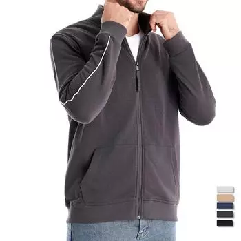 Autumn Mens Sweatshirt High Quality Solid Simple Business Casual SweatshirtCoat Male Stand Collar Zipper Cardigan Men Clothing EUR S 55-65kg темно-серого