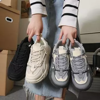 Autumn New Casual Women s Shoes Versatile Platform Dad Shoes Women s Running Sports Shoes Women 35 чёрный