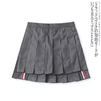 Autumn New Export Preppy Style Asymmetrical Pleated Skirt Dark Gray XS
