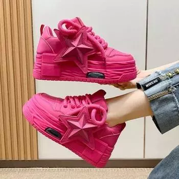 Autumn new five-pointed star platform muffin board shoes female students versatile fashion casual white shoes 35