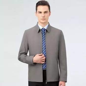 Autumn new high-end men s lapel thin jacket middle-aged dad s loose large size jacket solid color jacket 170