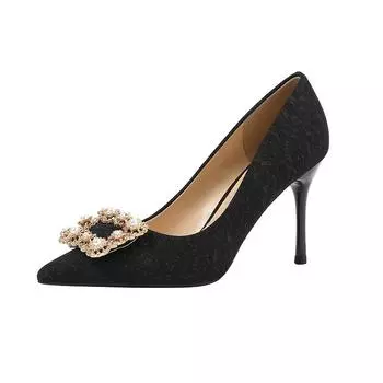 Autumn new high heels women s thin heels sexy women s square buckle large size versatile single shoes Huizhou women s shoes fashion 34
