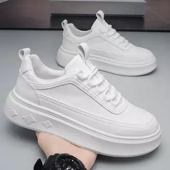 Autumn New Men s Breathable Platform Board Shoes Male Lace Up Increased Height Thick Bottom Casual Sneakers Sports White Shoes 42 белый