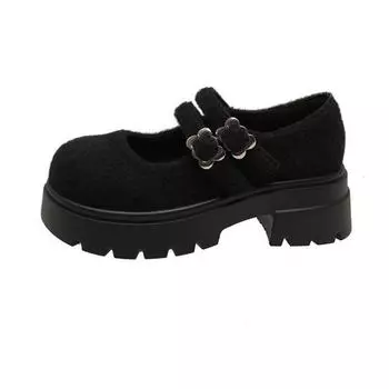 Autumn new round head suede double buckle with platform Mary Jane shoes student JK leather shoes 35