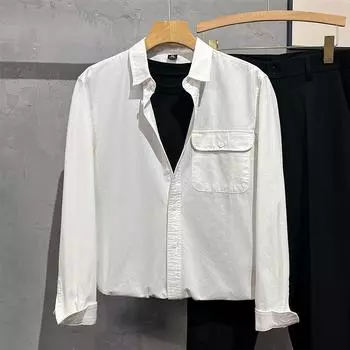 Autumn New Shirt Men s Long-sleeved Solid Color Simple Casual Versatile Lapel Shirt M