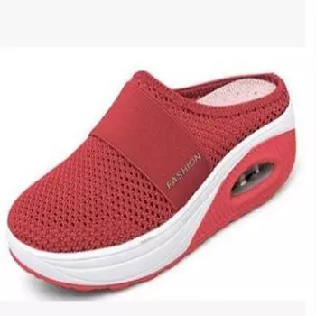 Autumn new women s shoes 225 summer large size flat bottom slope heel hollow thick mesh casual slippers women 35 красный