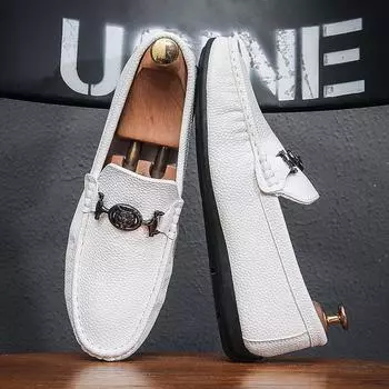 Autumn one-pedal social Doudou shoes men s Korean version versatile British casual leather shoes men s trendy shoes can be 39 чёрный
