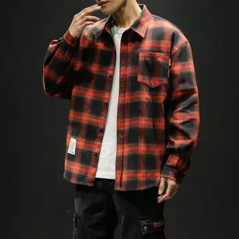 Autumn Plaid Shirt for Men Plus Extra Size Casual Long-sleeved Coat M