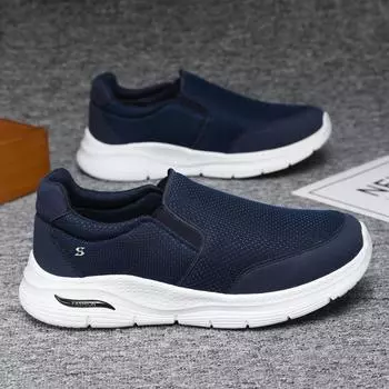 Autumn popular mesh shoes breathable fashion versatile trend ultra-light soft-soled sports and leisure men s shoes middle-aged and elderly walking sh 39 чёрный