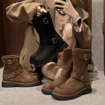 Autumn Sales of New Women s Retro Fashion Thick Soled Elevation Knight Mid-leg Ankle Boots Platform Shoes 35 коричневый