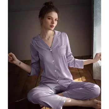 Autumn Spring New Soft Pajamas for Women Cute Cow Stripe Pajamas for Women Lapel Cardigan 2 Piece Outfit Set Women XL