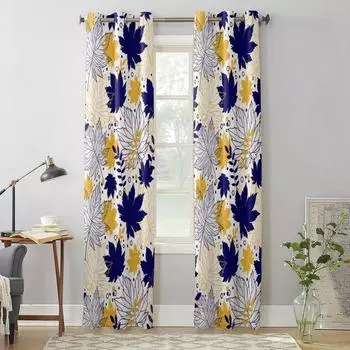 Autumn Thanksgiving Maple Leaf Texture Curtains for Bedroom Living Room Window Curtain Treatments Blinds Kitchen Decor Drapes 135W x 60H(cm) x1