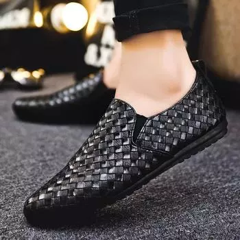 Autumn Trendy Men s Shoes Casual Lightweight Bean Bean Shoes comfortable Non slip flat Trendy Leather Lazy footwear Zapatos 39 чёрный